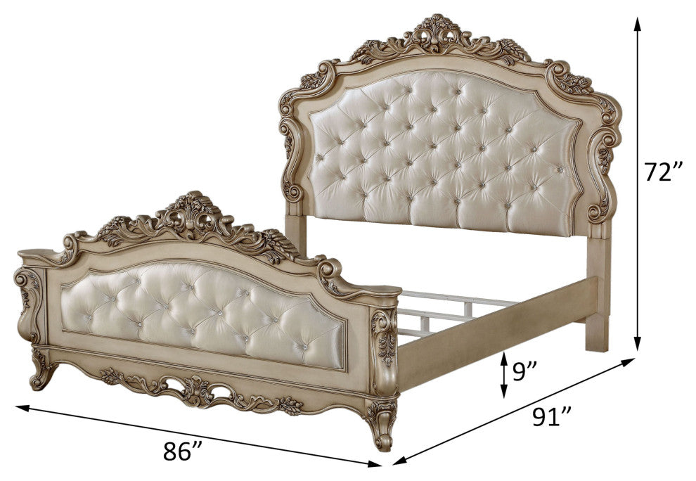 ACME Gorsedd Eastern King Bed, Fabric and Golden Ivory