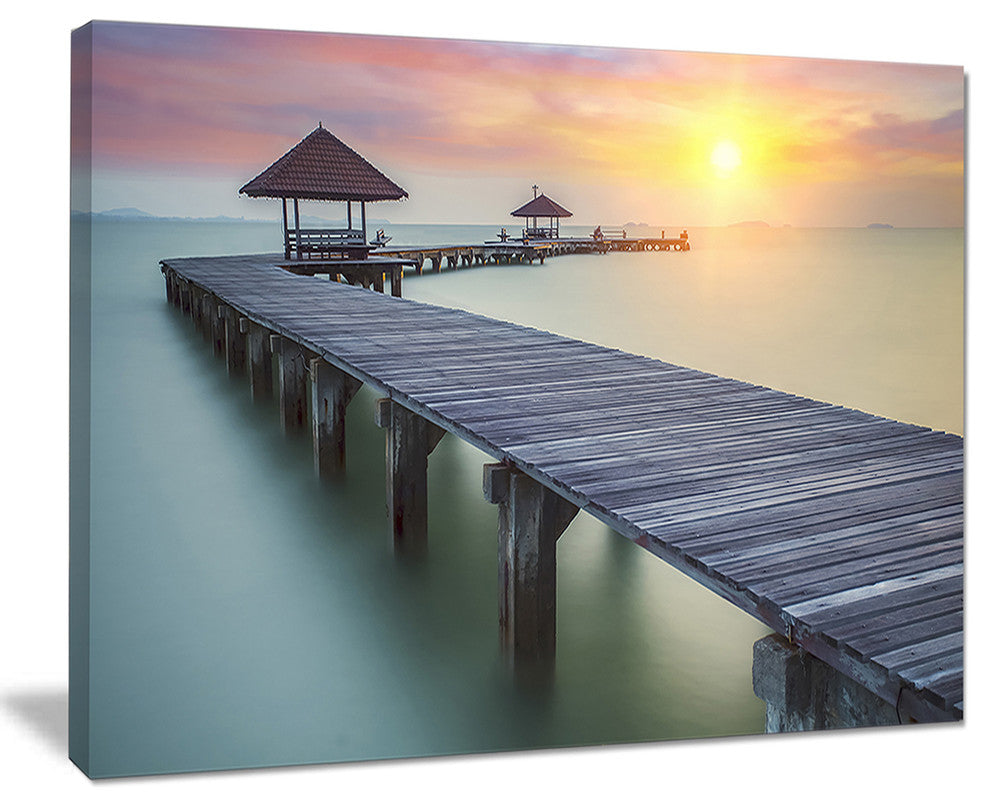 "Long Wooden Bridge Into The Sunrise" Sea Pier Wall Art Canvas Print, 40"x30"