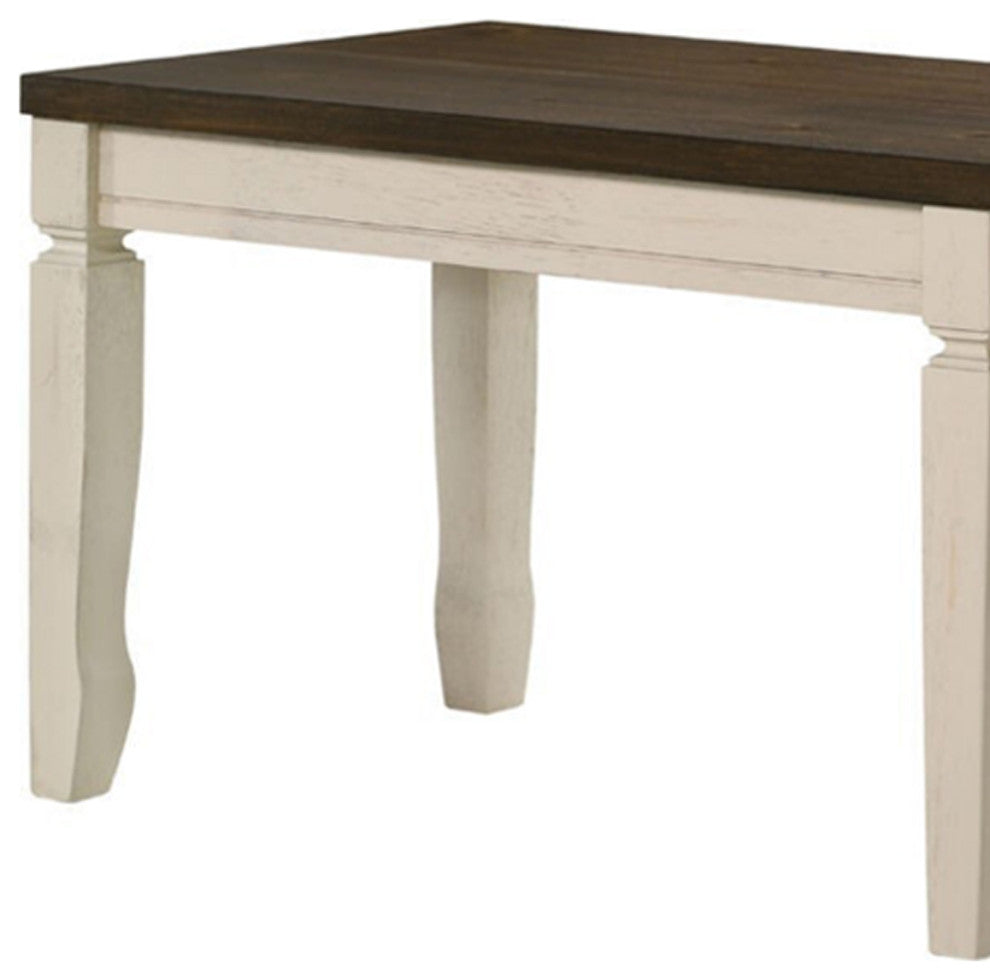 Benzara BM250292 Rectangular Top Bench With Thick Block Legs, Brown/Cream