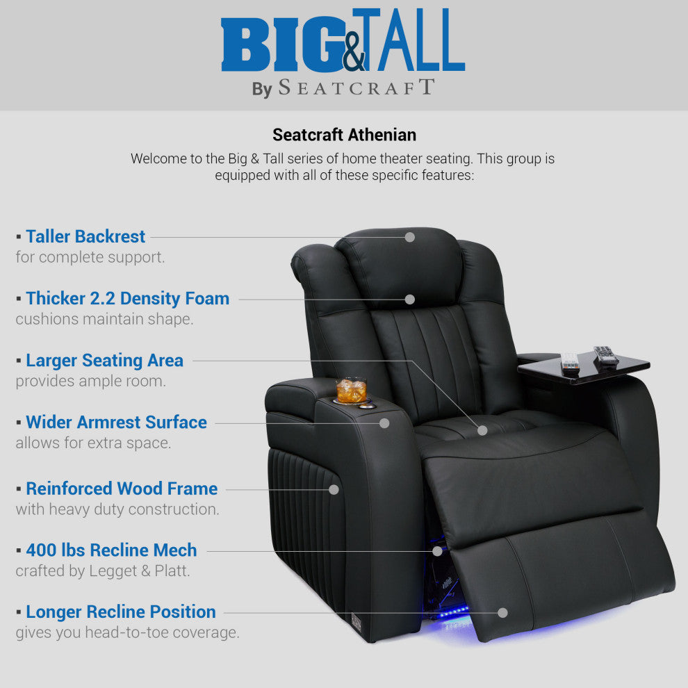 Seatcraft Athenian Home Theater Seating, Black, Row of 4 With Loveseat