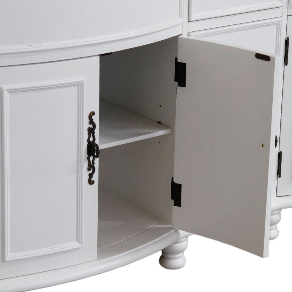 62" Double Sink Vanity Antique White Finish, White Marble Top