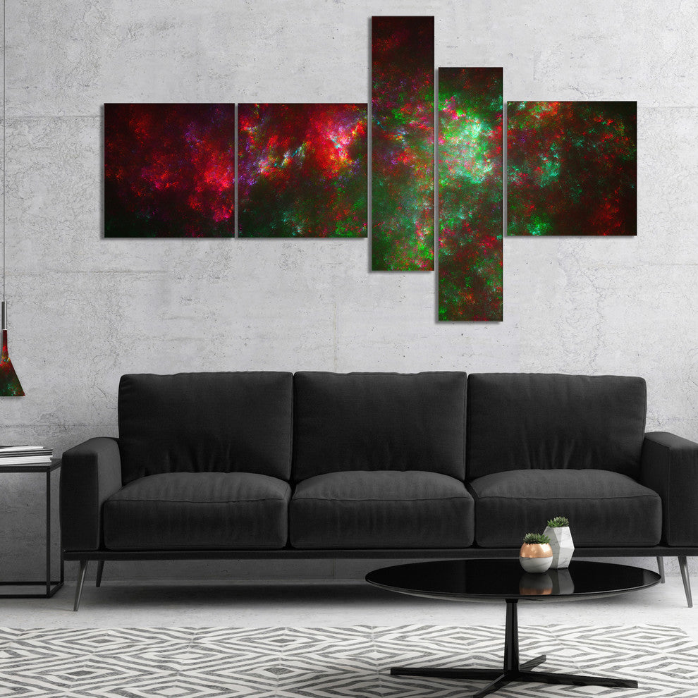 Multi Color Starry Fractal Sky, Abstract Canvas Art Print, 60"x32", 5 panels