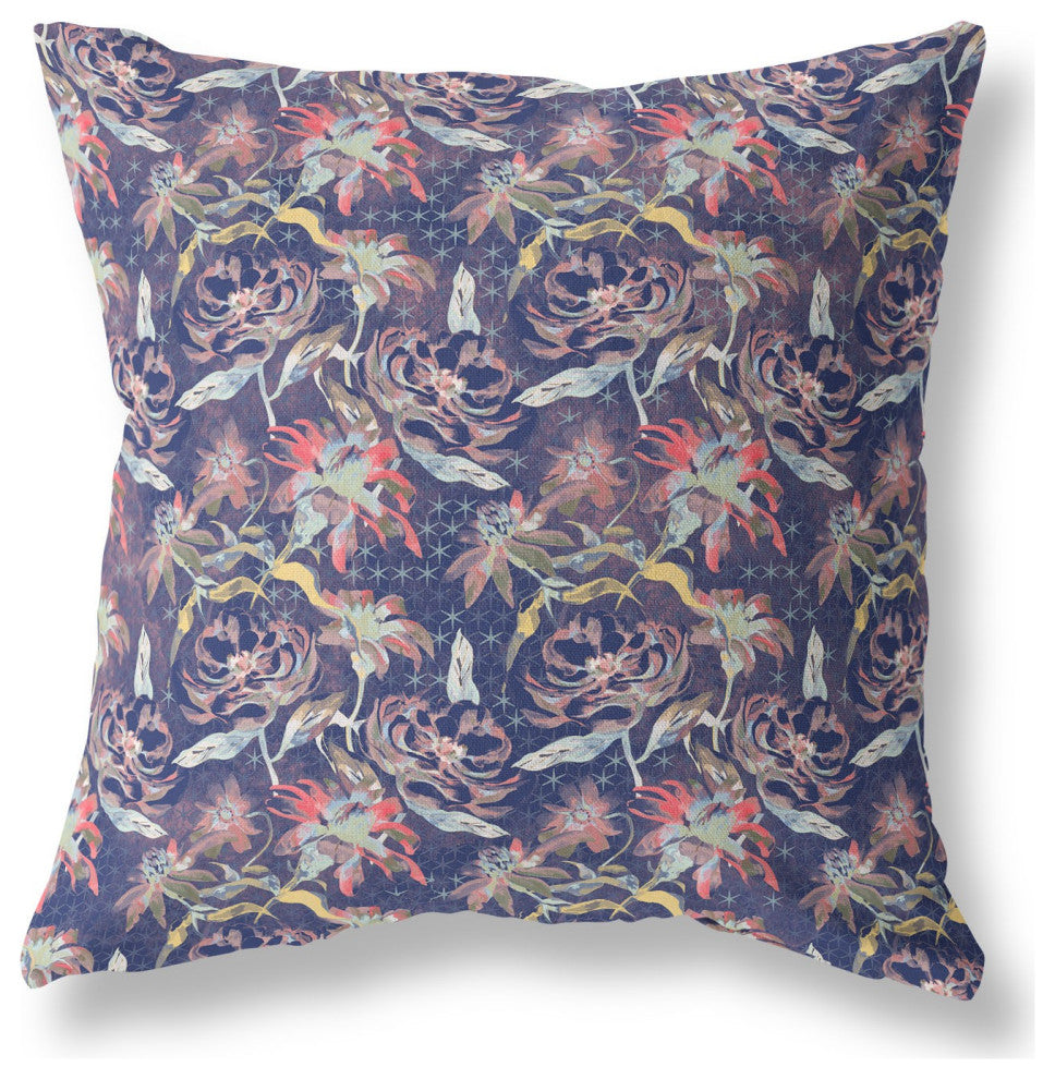 20" Midnight Blue Roses Indoor Outdoor Throw Pillow