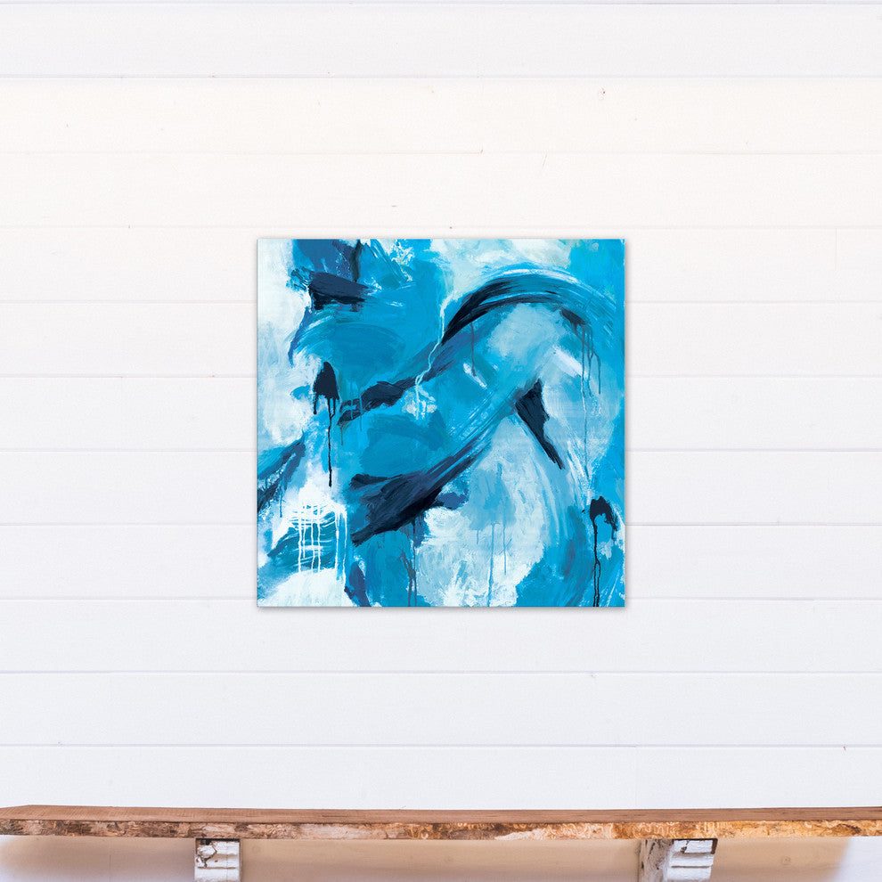Blue Paint Strokes and Drips 30x30 Canvas Wall Art