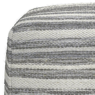 Carina Square Woven Pouf, Black Melange, White