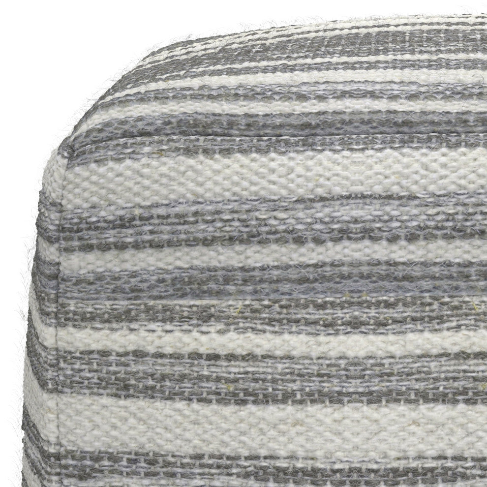 Carina Square Woven Pouf, Black Melange, White