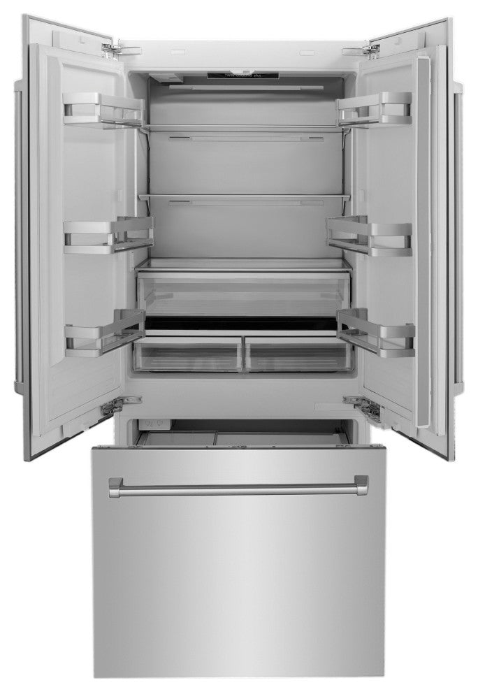 ZLINE 36, Panel Ready French Door Built-In Refrigerator With Ice Maker RBIV-36