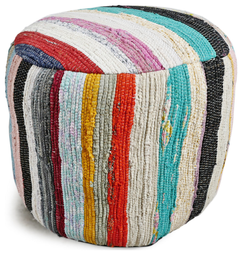 Sharma Colorful Sari Rug Pouf Ottoman