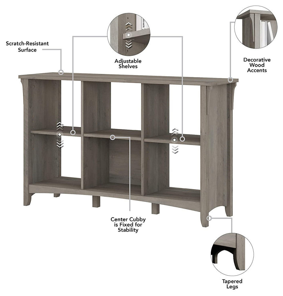 Elegant 6-Cube Organizer Bookcase with Tapered Legs and Cubby Shelves, Driftwood Gray