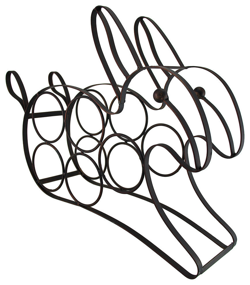 Black Enamel Coated Bunny Rabbit 5 Bottle Metal Wine Holder