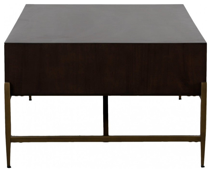 Modern Dark Mango Acacia and Brass Coffee Table