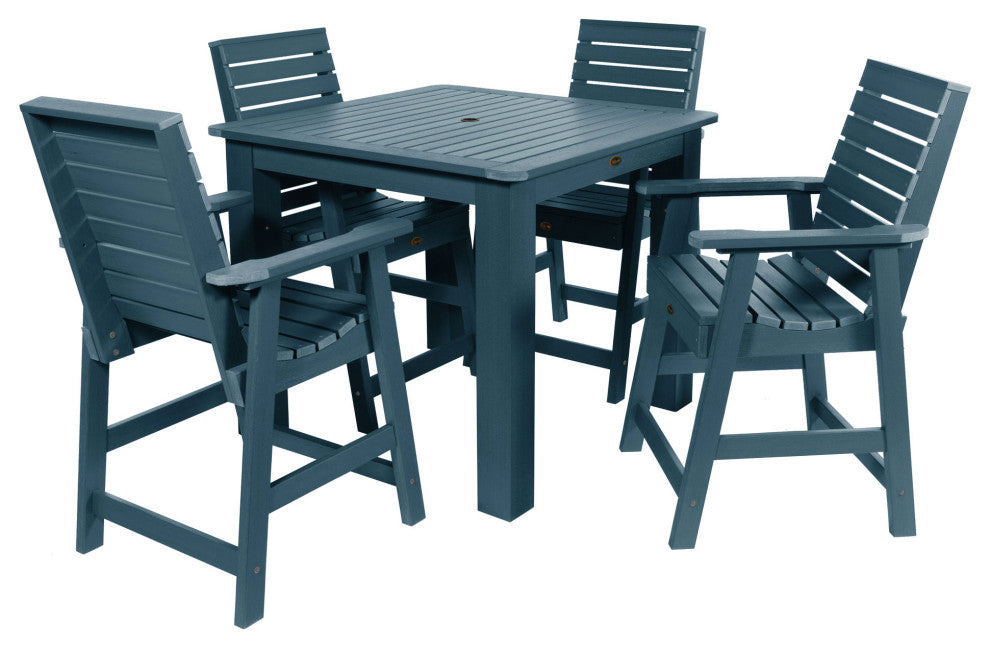 Glennville 5-Piece Square Counter Dining Set, Weathered Acorn, Nantucket Blue