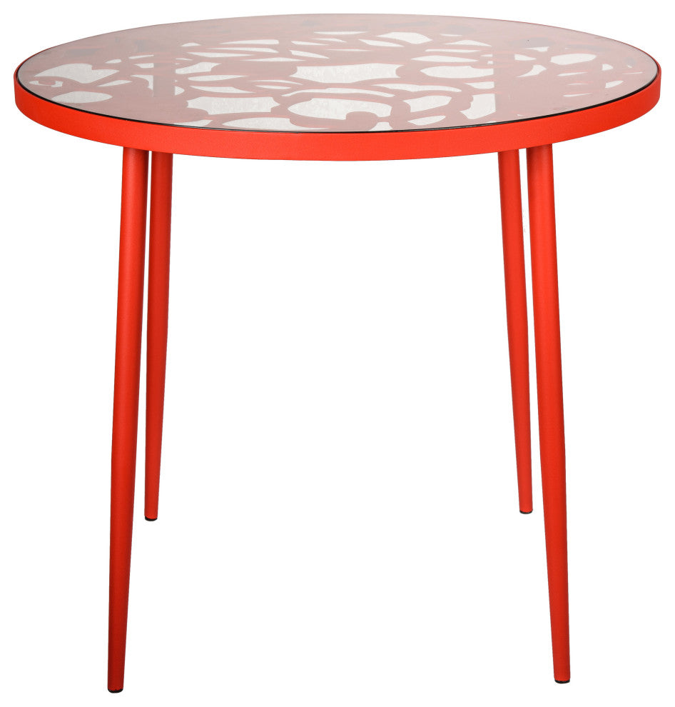 Leisuremod Devon 5-Piece Aluminum Dining Set With Table and 4 Armchairs, Red
