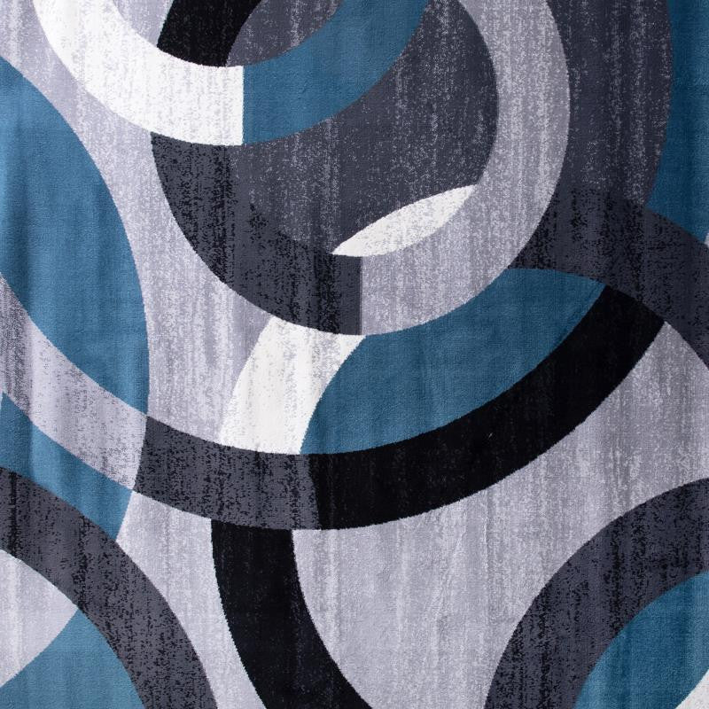 Harken Collection Geometric Olefin Area Rug with Jute Backing, Blue, 8' X 10'