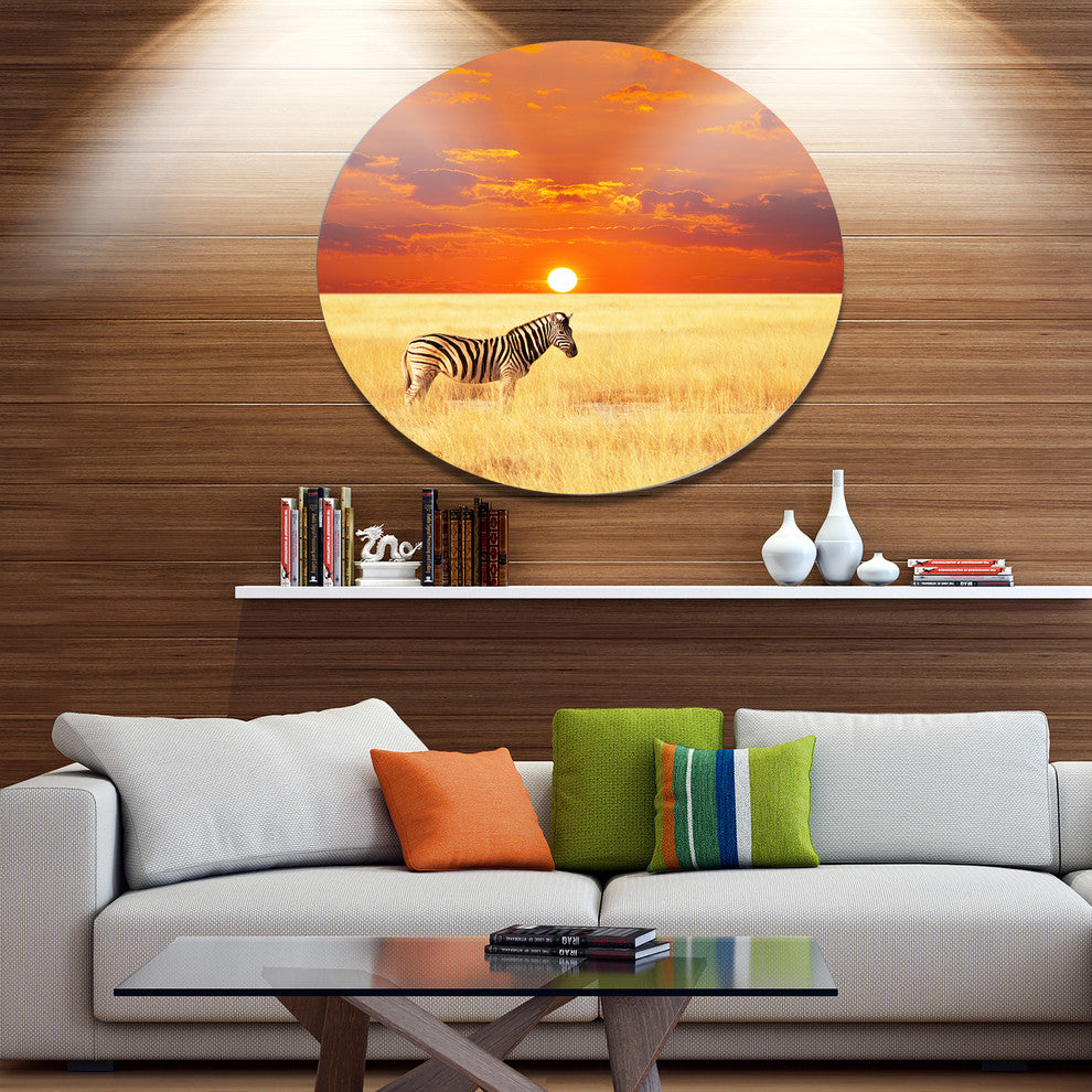Scenic African View With Zebra, Landscape Round Wall Art, 11"