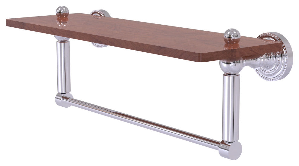 Dottingham 16" Solid Wood Shelf with Towel Bar, Polished Chrome