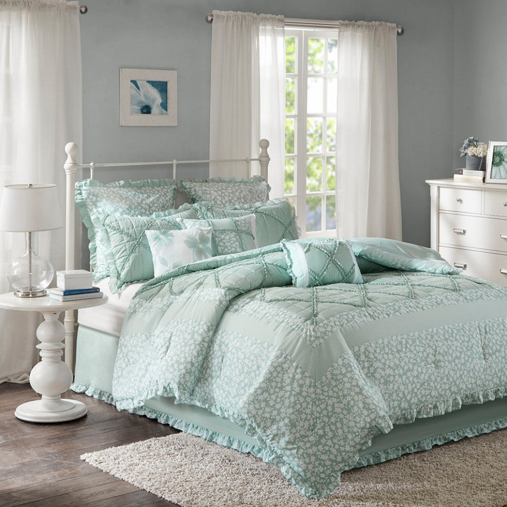 Madison Park Mindy 9 Piece Cotton Percale Comforter Set in Seafoam