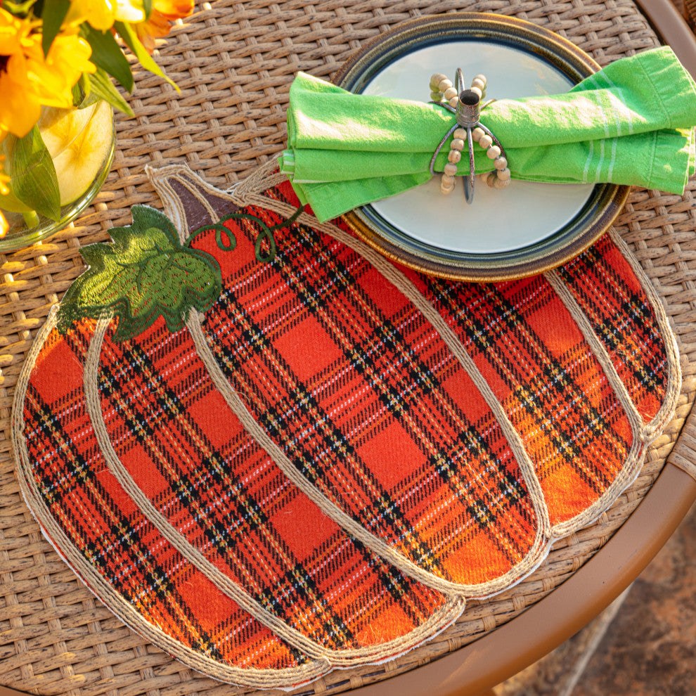 Indoor Pumpkin Plaid Orange Placemat, Set of 2