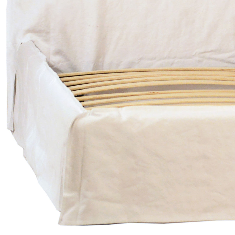 Stetson Ivory Linen Upholstered Slipcover Style Platform Panel Bed, Queen