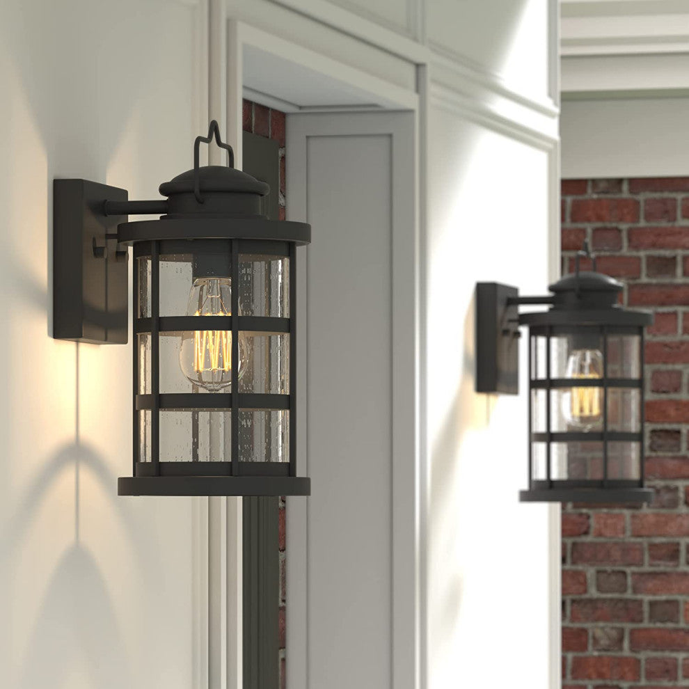 2 pack vintage wall lantern sconce with seeded glass black exterior lighting