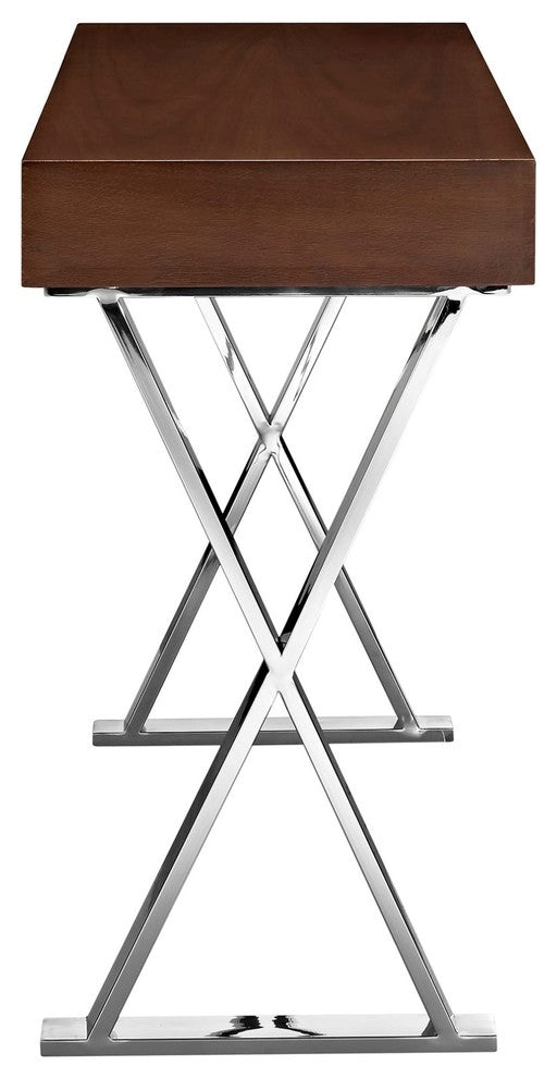 Modern Contemporary Urban Entry Console Table, Brown, Wood Stainless Steel