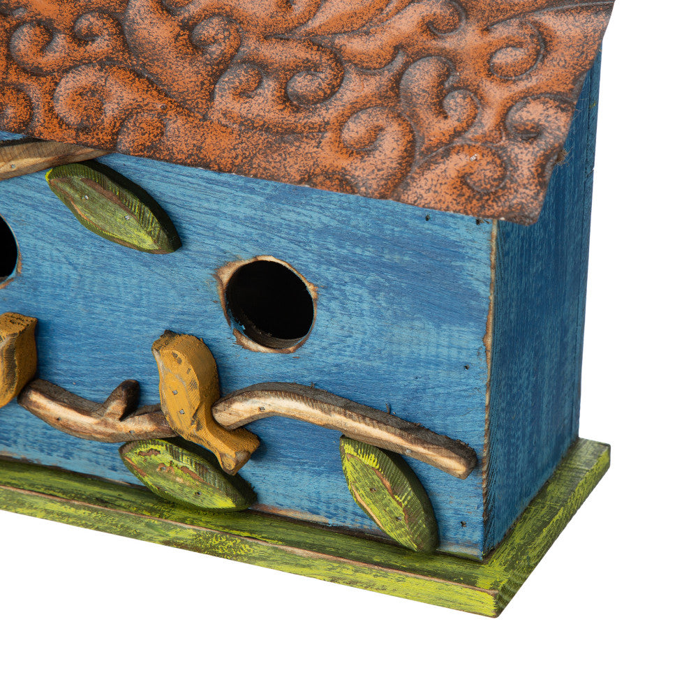 15.75"L Oversized Washed Blue Distressed Solid Wood Cottage Birdhouse