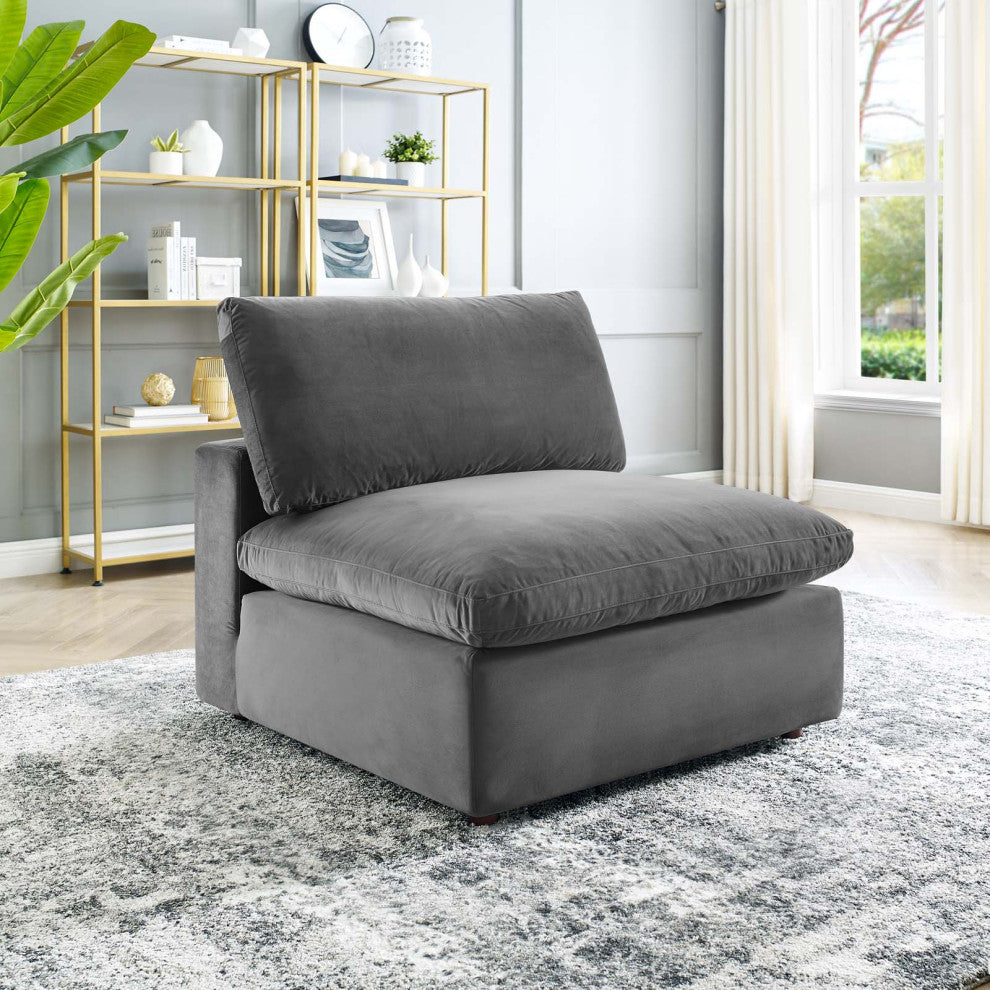 Sofa Middle Chair, Velvet, Gray, Modern, Living Lounge Hotel Hospitality