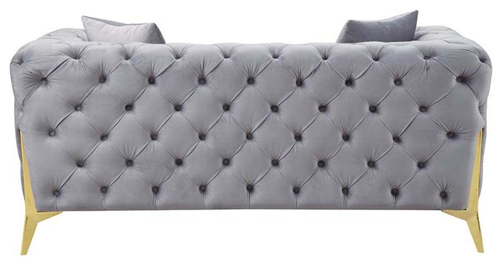 Velvet Upholstery Loveseat, Grey