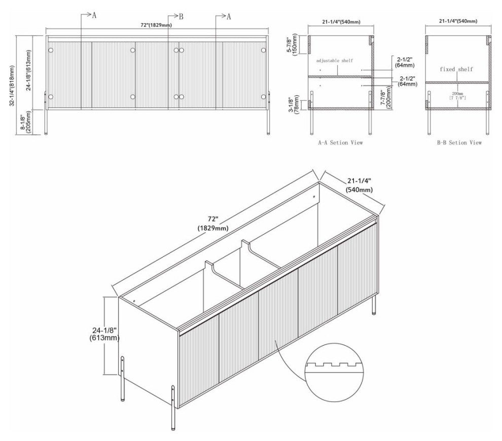 Flutie 72" Bathroom Vanity Kit, Charcoal With White Sink