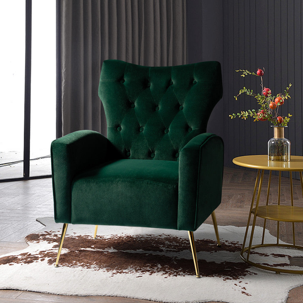 Accent Wingback Chair With Button Tufted Back, Green