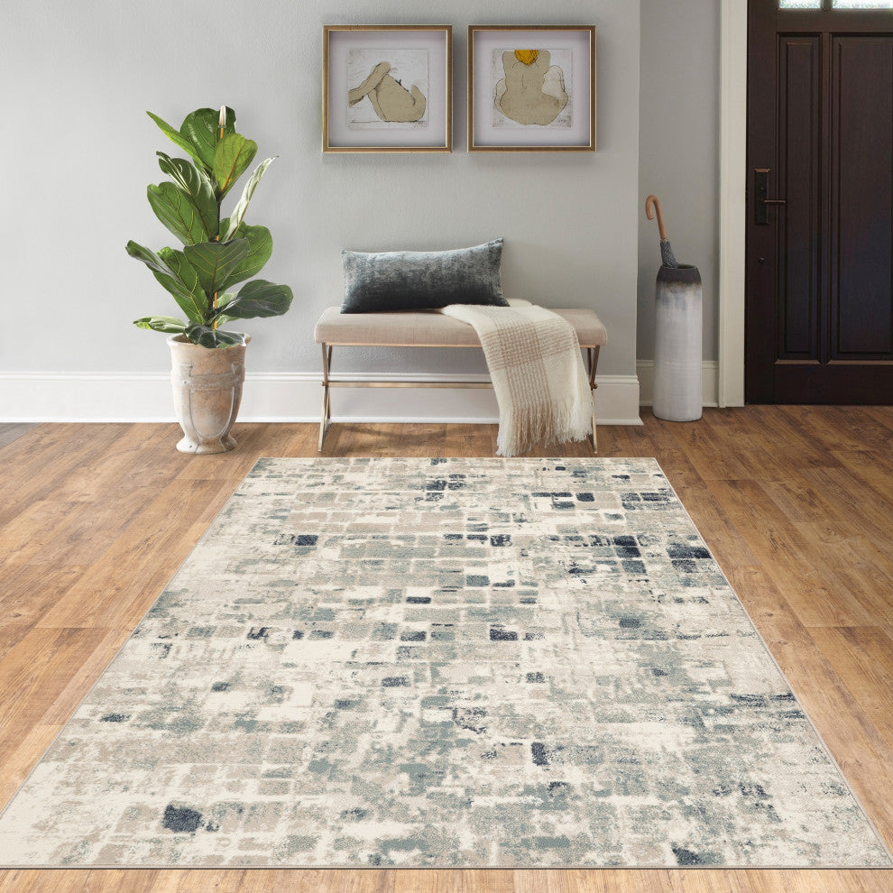Heritage Beige/Blue Wonder Distressed Moroccan Area Rug, 7'7 X10'10