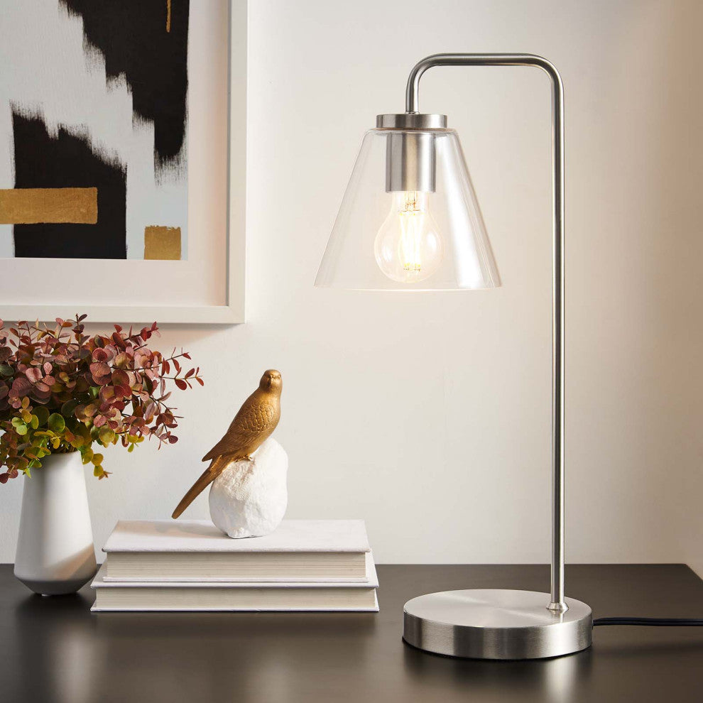 Table Lamp, Silver, Glass, Modern, Mid Century Kitchen Cafe Bistro Hospitality