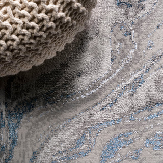 Swirl Marbled Abstract Area Rug, Gray/Blue, 4 X 6