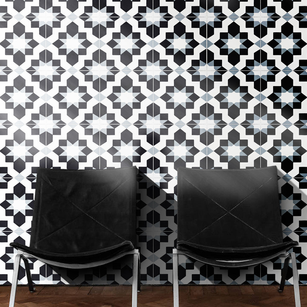 8"x8" Affos Handmade Cement Tile, Gray/Black, Set of 12