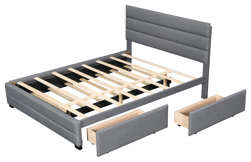 Gewnee Queen Upholstered Platform Bed with Twin Size Trundle,Drawers,In Grey