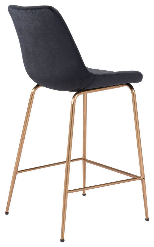 Counter Stool Chair, Steel Metal, Fabric, Black, Gold, Bar Kitchen Cafe Bistro