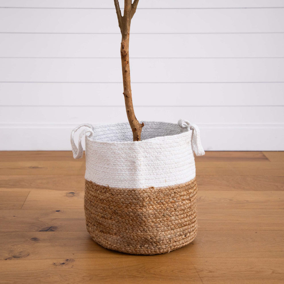 7ft. Artificial Olive Tree With Natural Trunk and Handmade Jute Basket