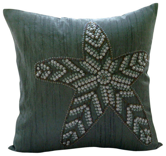 Gray Sequins Starfish 22"x22" Silk Pillows Covers for Couch, Starry Light