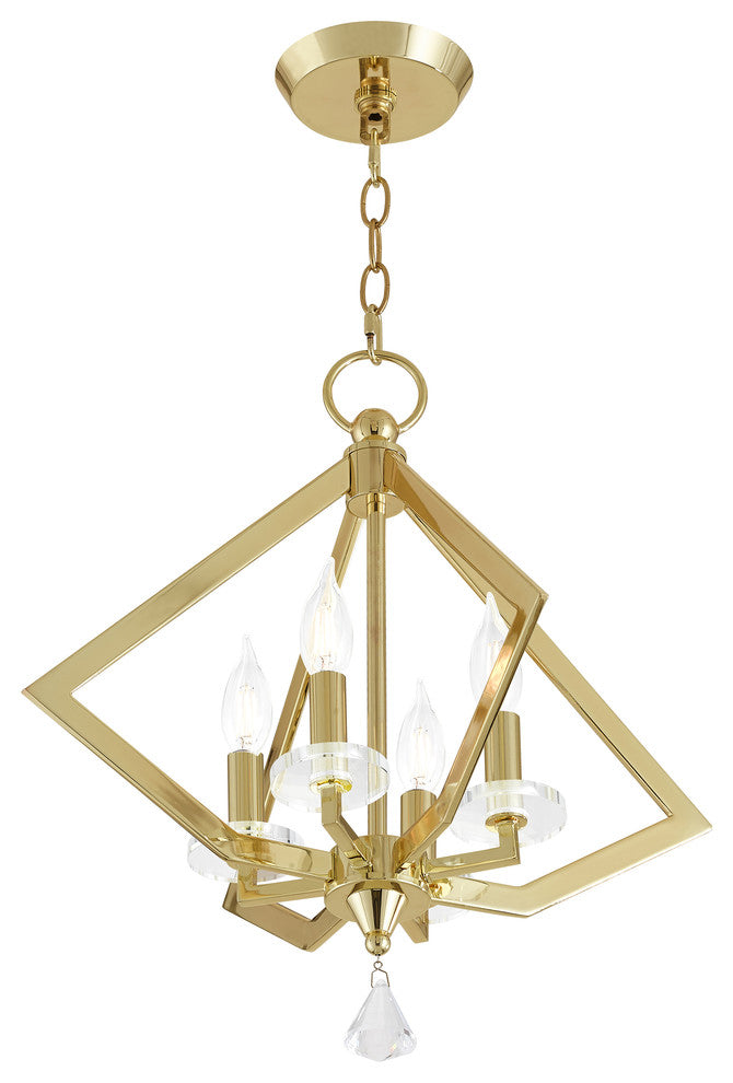 4 Light Mini Chandelier, Polished Brass