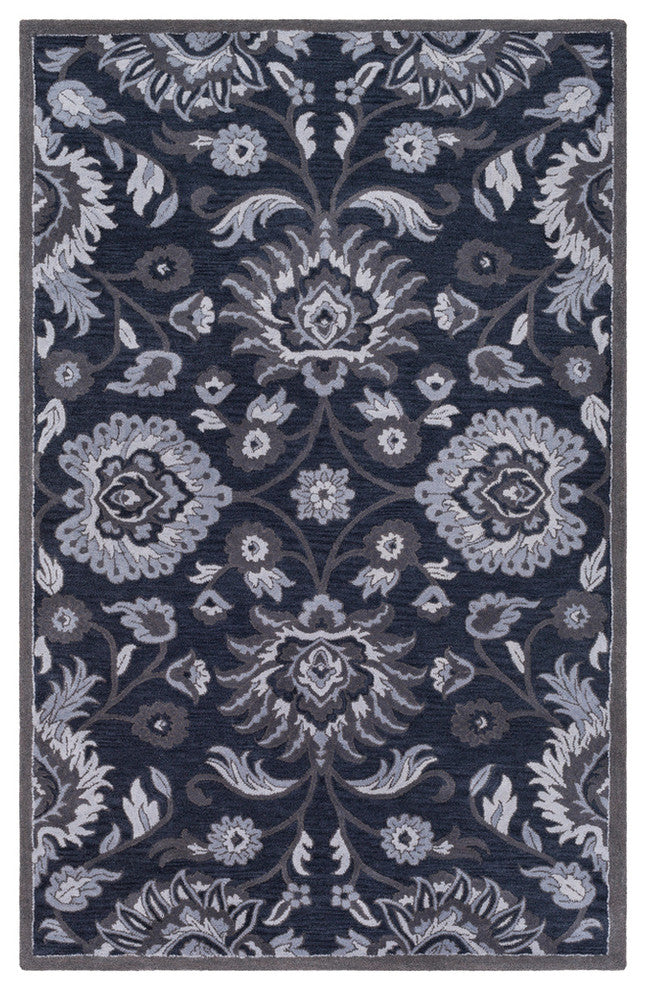 Caesar Traditional Navy, Charcoal Area Rug, 2'x3'