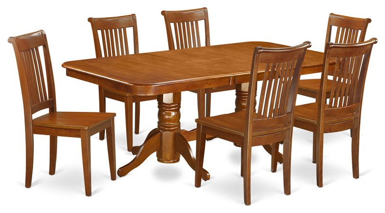 Napo7-Sbr-W, 7-Piece Formal Dining Room Set Table With Leaf and 6 Dining Chairs
