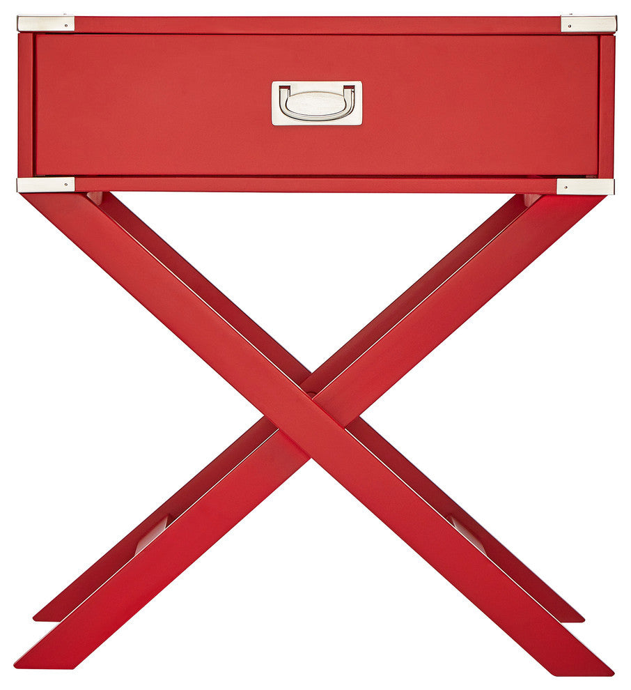 Alastair Wood Campaign Accent Table Nightstand, Red