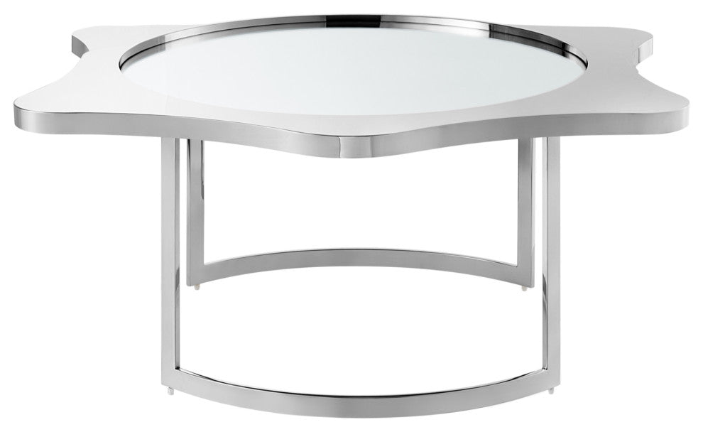 Inspired Home Xayden Coffee Table, Mirrored Top, Chrome