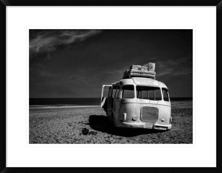 "Beached Bus" Framed Digital Print by Yvette Depaepe, 30x23"