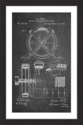 "Tesla Arc Lamp 1891 Chalk" Framed Painting Print