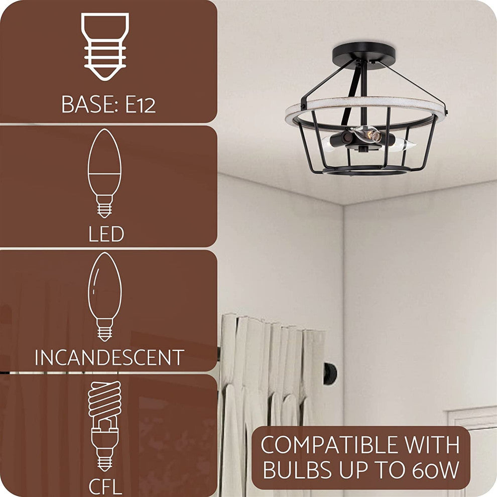 3 Light Rust Semi Flush Ceiling Light Wood Black Ceiling Lamp