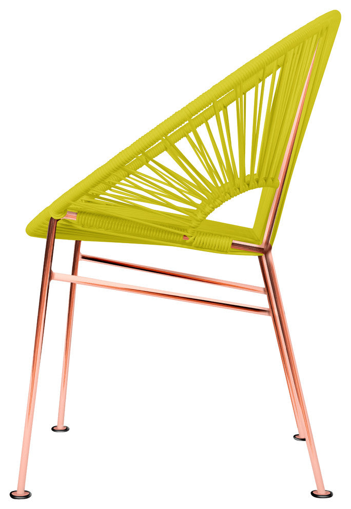 Concha Indoor/Outdoor Handmade Dining Chair, Yellow Weave, Copper Frame