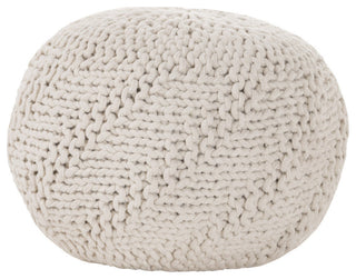 GDF Studio Haley Indoor/Outdoor Fabric Hand Knit Pouf, Ivory