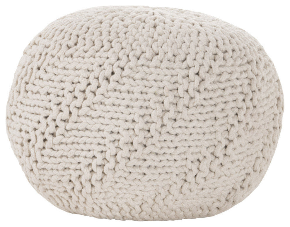 GDF Studio Haley Indoor/Outdoor Fabric Hand Knit Pouf, Ivory