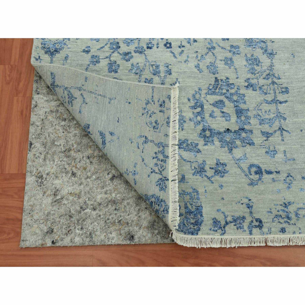 Silver Persian Erased Vase Design Wool and Silk Hand Knotted Rug, 10'0"x13'8"